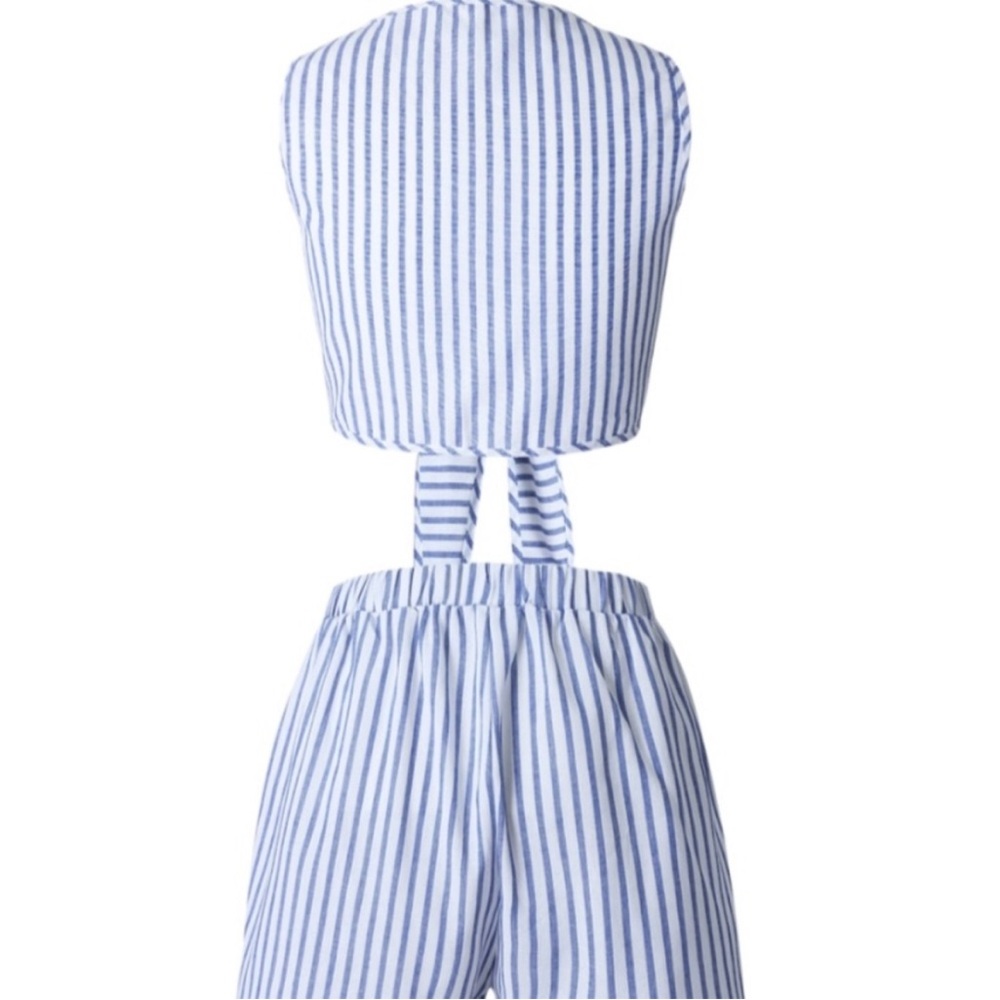 Blue White Striped Shorts Set - Picture 2 of 4